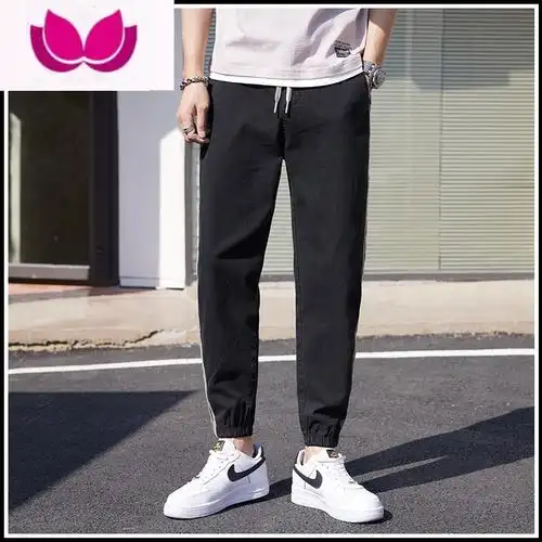七斓款休闲裤男士宽松束脚裤夏季薄款九分裤春季工装裤子男款潮牌