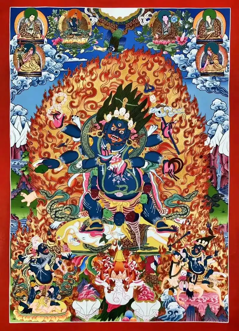 手绘唐卡.【六臂玛哈嘎拉】画心53*76cm  整幅画作采用 - 抖音