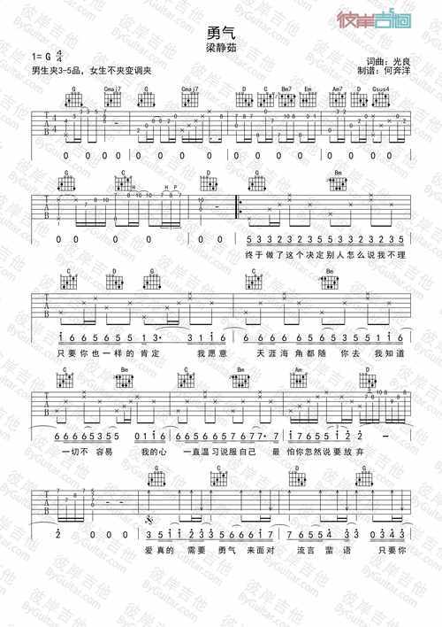 勇气 吉他谱