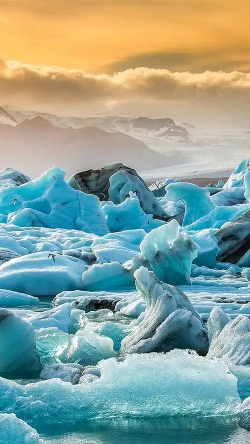 iphone 壁纸 冰岛冰河湖,冰川,蓝色冰,云