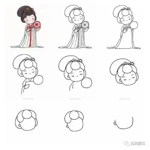 超可爱的汉服简笔画合集,马住练习_古风