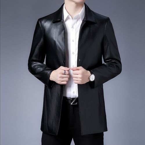 海宁真皮皮风衣男中青年休闲翻领真皮皮衣头层绵羊皮中长款外套