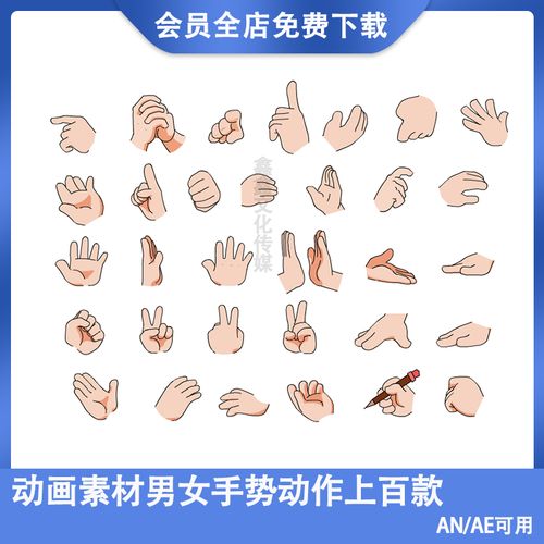 手型库素材卡通沙雕动漫手势psd文件ae动画an手大全png格式人物手