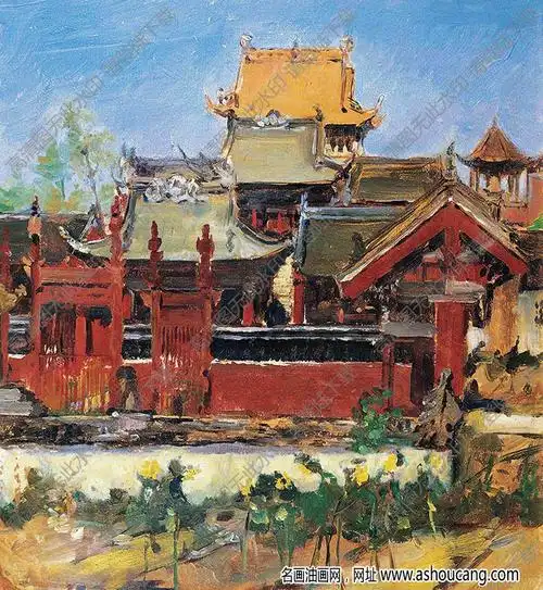费以复油画寺院高清大图下载