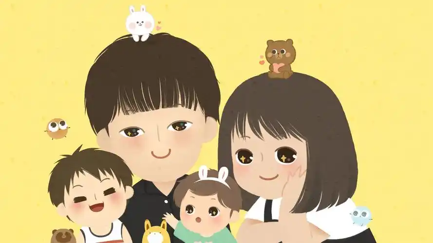 一家四口幸福温馨卡通图片