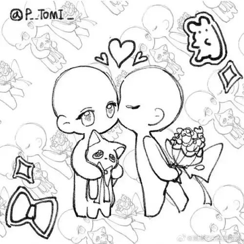 绘画超话#绘画参考##绘画素材#甜甜的双人q版互动