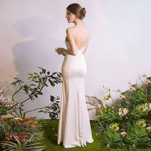 夜总会性感透视装长款礼服低胸镂空车展演出服夜店连衣裙