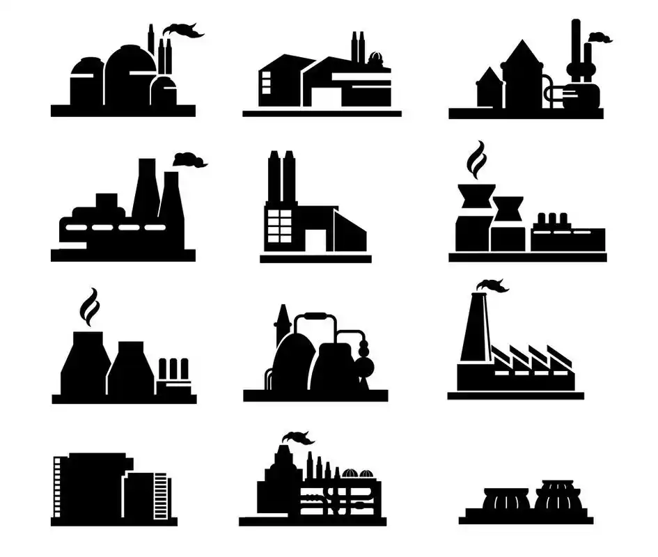 工厂图标,矢量黑色建筑厂图标集上白.