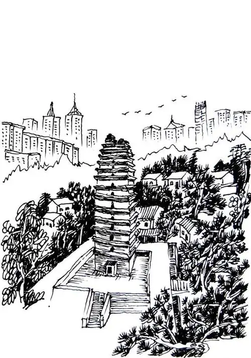 陕西十大古塔(高海平钢笔速写版)