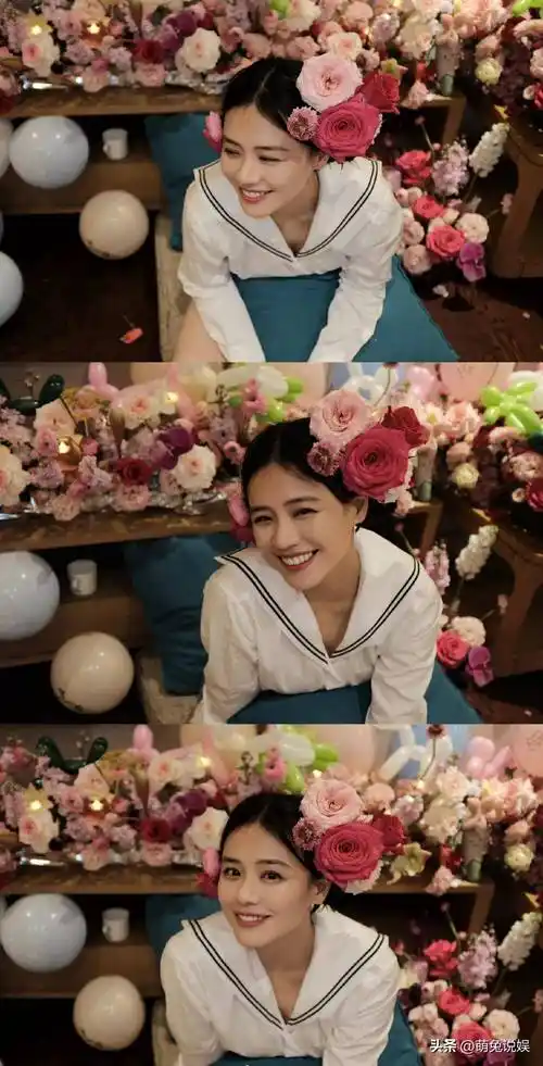 马思纯庆36岁生日房间摆满鲜花头插玫瑰花开心的像个小孩子