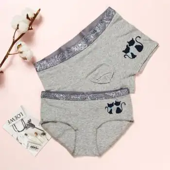 内裤性感男生平角女式三角裤中腰礼盒装 灰色 猫猫 男士l号 女士m号