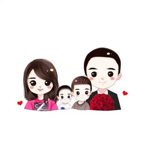 全家福微信头像,三口四口五口之家手绘头像