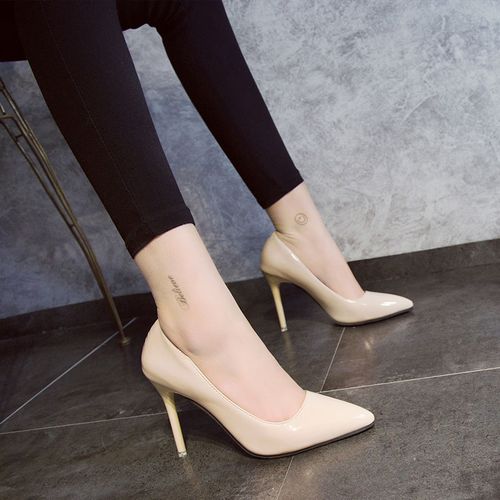 白色高跟鞋女细跟气质优雅中跟5-7公分学生礼仪职业百搭漆皮工作3