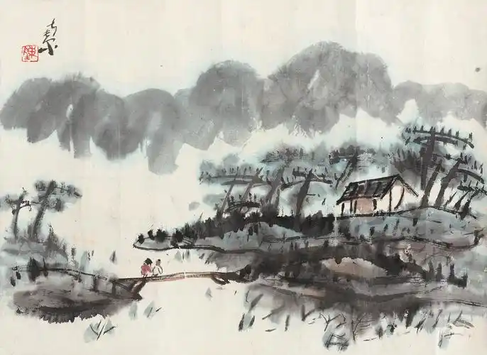 0324 水村图 镜心 纸本