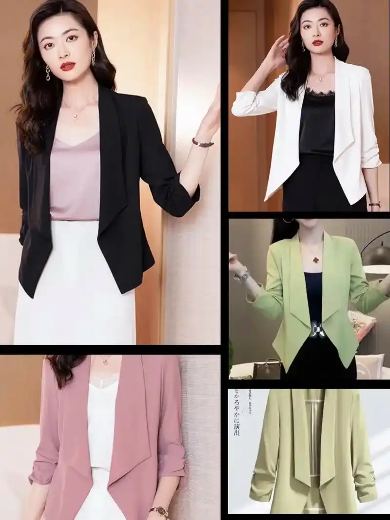 七分袖垂感休闲雪纺披肩薄款小西装外套女.#抖音618好物节  - 抖音