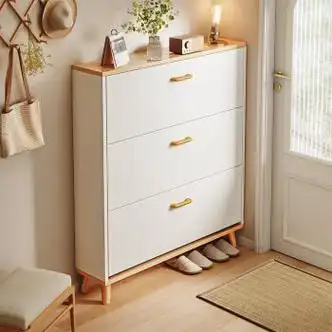 驴小主富禾鞋柜翻斗玄关柜防尘隔断柜家用现代简约门口薄款木鞋柜 橡