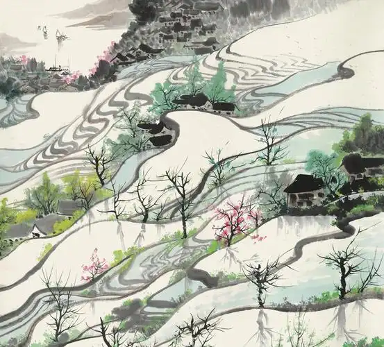 一代大师吴冠中作品欣赏,水墨与水彩的中西融合