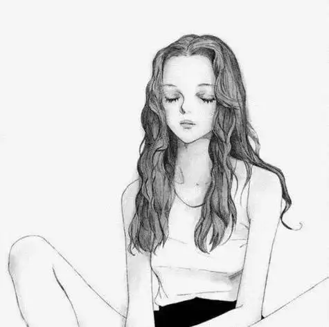 颓废手绘头像女生黑白图片