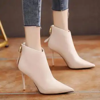 女款尖头短靴细跟2022新款秋冬高跟鞋法式时尚百搭网红显瘦短筒裸靴