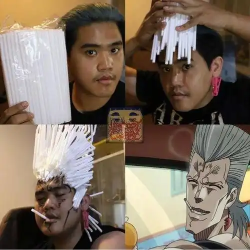 《jojo》的发型有多难驾驭?这位狠人coser拿起了意大利面代替