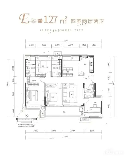 金地国际城127平e户型