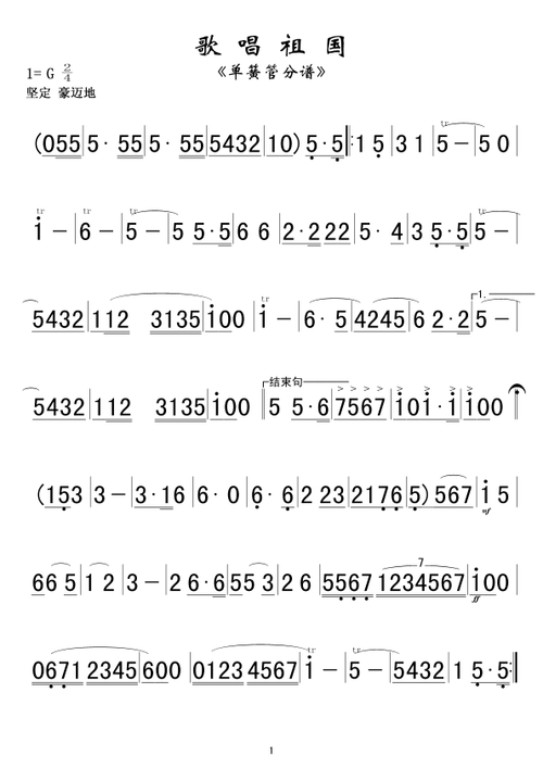 歌唱祖国(单簧管分谱)军乐简谱简谱