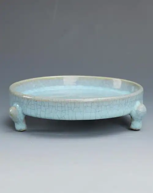宋汝窑天青釉三足洗水洗 仿出土文物古瓷器 手工古玩收藏文房用品