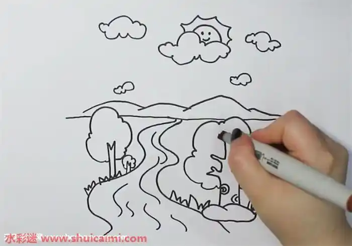 森林小溪怎么画森林小溪简笔画漂亮卡通