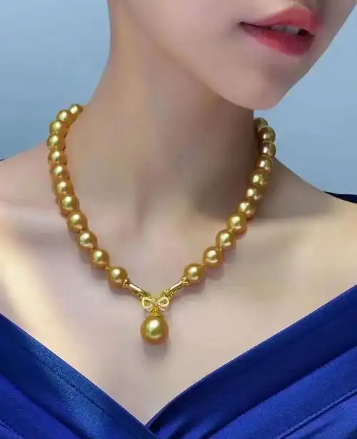 南洋金珍珠项链海洋珍珠母贝项链奢华浓金珍珠项链坠