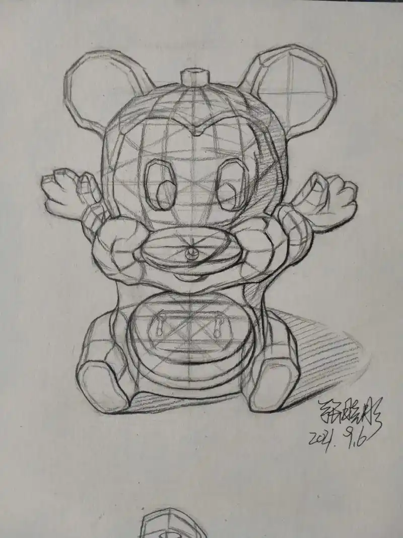 去年夏天的米奇闹钟结构写生.#素描  - 抖音