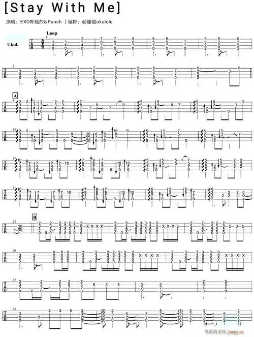 staywithme尤克里里指弹谱