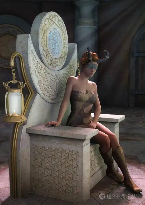 幻想女祭司戴着一盏灯坐在宝座上的羊角眼罩