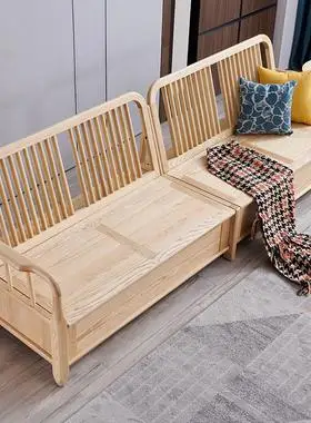 新中式高箱体储物全实木沙发组合白蜡木客厅大小户型现代简约北欧