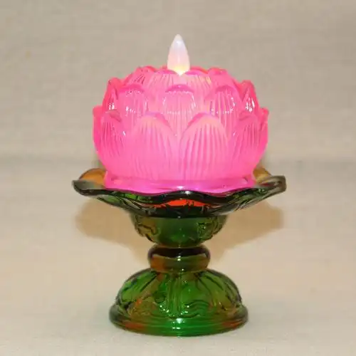 七彩莲花飘飘烛 仿真摇摆蜡烛灯 佛堂寺庙七彩供灯琉璃电池长明灯