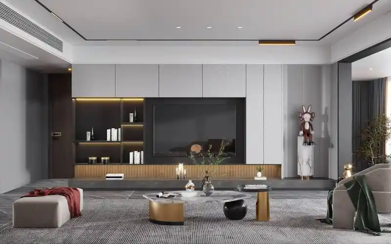 木饰面电视背景墙效果图_风格_设计_客厅