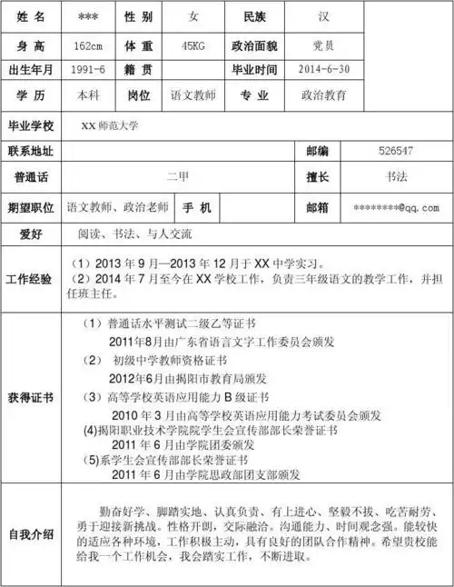 所有分类 求职/职场 简历封面/模板 > 师范生应聘语文教师个人简历第1