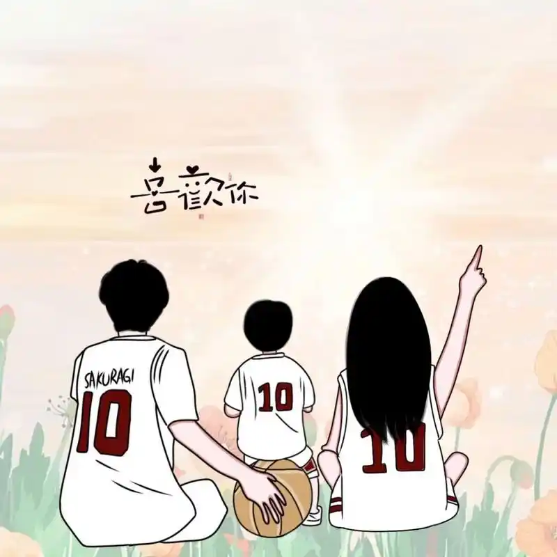 原创一家三口四口手绘全家福头像亲子无水印 两个人固然快乐,但四个人