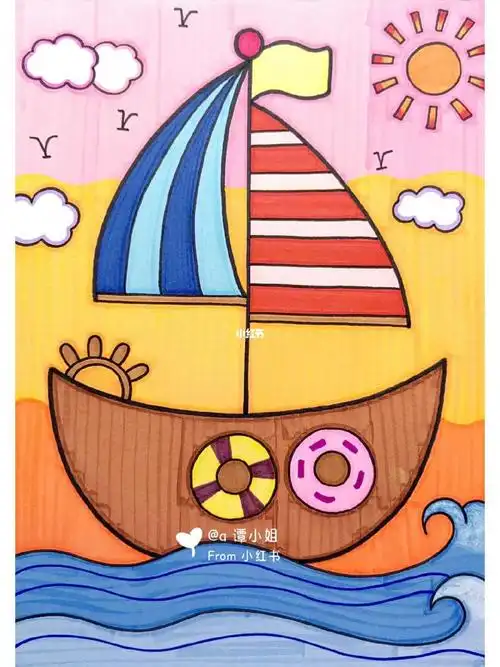 创意美术儿童画  #创意儿童画  #简笔画  #儿童画 #帆船