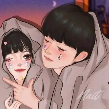 一男一女高质量可爱手绘情侣头像 最近很火的一对优质微信情头_情侣