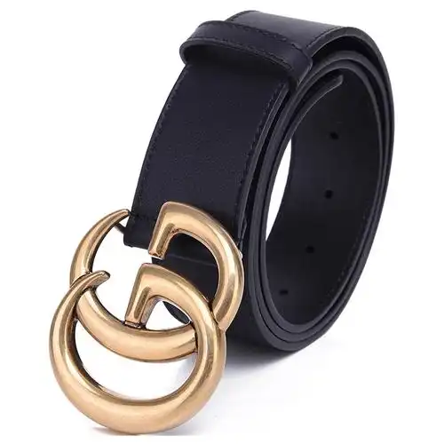 直营古驰gucci古驰男士金色双g互扣牛皮板扣式腰带皮带奢侈品