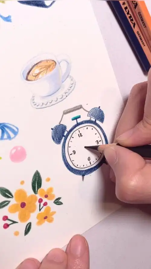 彩铅手绘生活中的小物件之小闹钟74