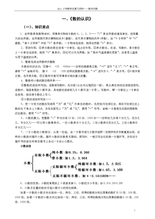 西师版小学六年级总复习数与代数.doc
