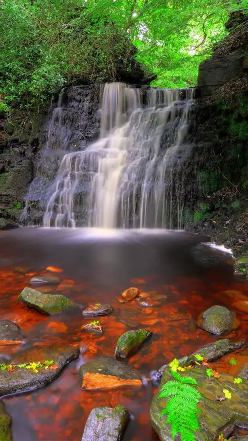 壁纸 英格兰,瀑布,岩石,植物 5120x2880 uhd 5k 高清壁纸, 图片, 照片