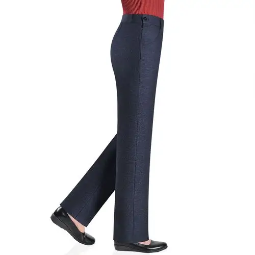 春秋款侧拉链女裤妈妈筒裤开口高腰中年女式西装裤