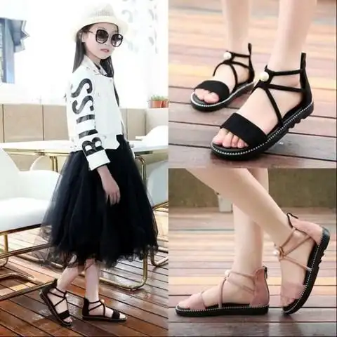 潮流爆款中大童新款女童网红个性学生超火凉鞋护脚2019年小童12岁