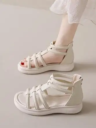 安知夏天912岁女大童凉鞋学生40码夏季平底少女高中生初中平跟女鞋米