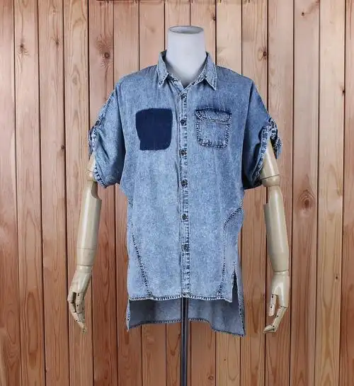 日本原单 新款 夏季女士薄牛仔短袖外套 薄软雪花洗 宽松版型