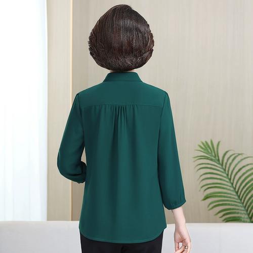 开衫妈妈装七分袖薄款衬衫新款时尚拼接上衣气质减龄中老年女秋装