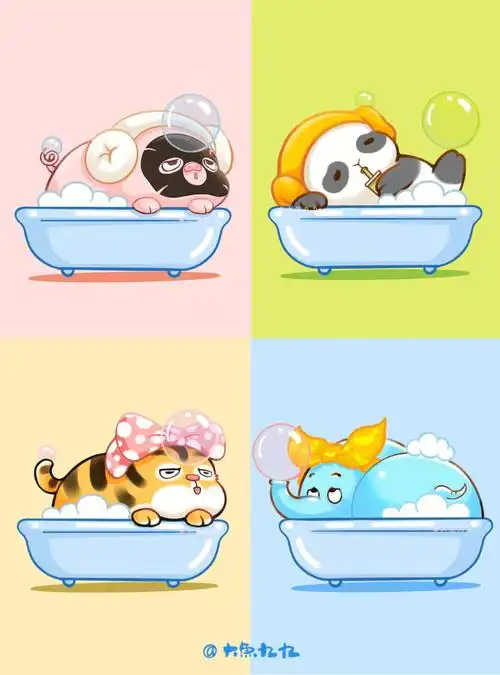 头像插画洗澡澡的软萌可爱小动物