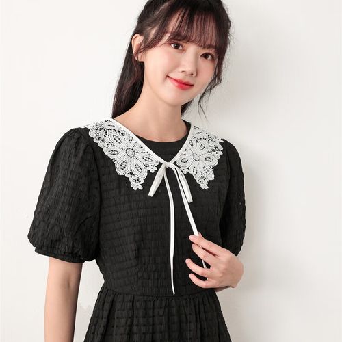 八爪蜘蛛蕾丝花边小披肩女斗篷夏季白色配裙子蝴蝶结绑带假领子 白色